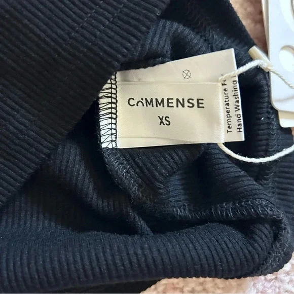 NWT Commense Lace Trim Crop Tank Top Ribbed Bow Front Size XS Black - Picture 5 of 10